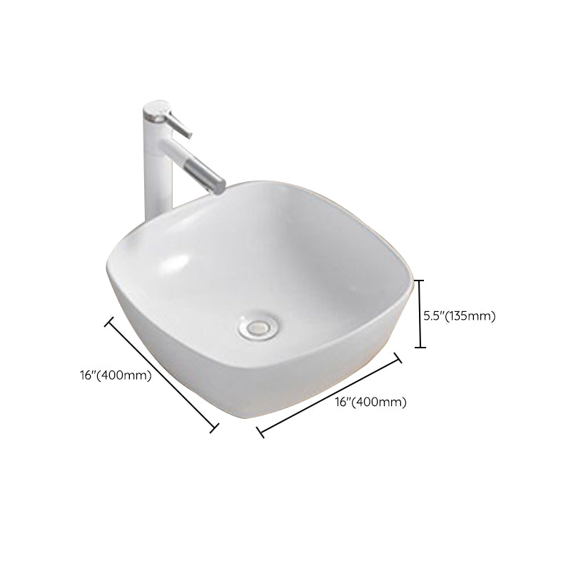 Modern Wash Stand Porcelain Rectangular with Drain Assembly and Pop-Up Drain Vessel Sink Clearhalo 'Bathroom Remodel & Bathroom Fixtures' 'Bathroom Sinks & Faucet Components' 'Bathroom Sinks' 'bathroom_sink' 'Home Improvement' 'home_improvement' 'home_improvement_bathroom_sink' 6255869