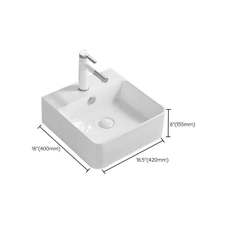 Modern Wash Stand Porcelain Rectangular with Drain Assembly and Pop-Up Drain Vessel Sink Clearhalo 'Bathroom Remodel & Bathroom Fixtures' 'Bathroom Sinks & Faucet Components' 'Bathroom Sinks' 'bathroom_sink' 'Home Improvement' 'home_improvement' 'home_improvement_bathroom_sink' 6255876