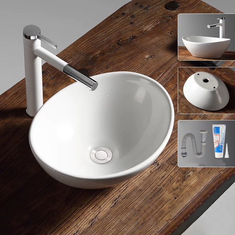 Modern Vessel Bathroom Sink Porcelain Oval with Pop-Up Drain Bathroom Sink 16"L x 13"W x 6"H Clearhalo 'Bathroom Remodel & Bathroom Fixtures' 'Bathroom Sinks & Faucet Components' 'Bathroom Sinks' 'bathroom_sink' 'Home Improvement' 'home_improvement' 'home_improvement_bathroom_sink' 6255921