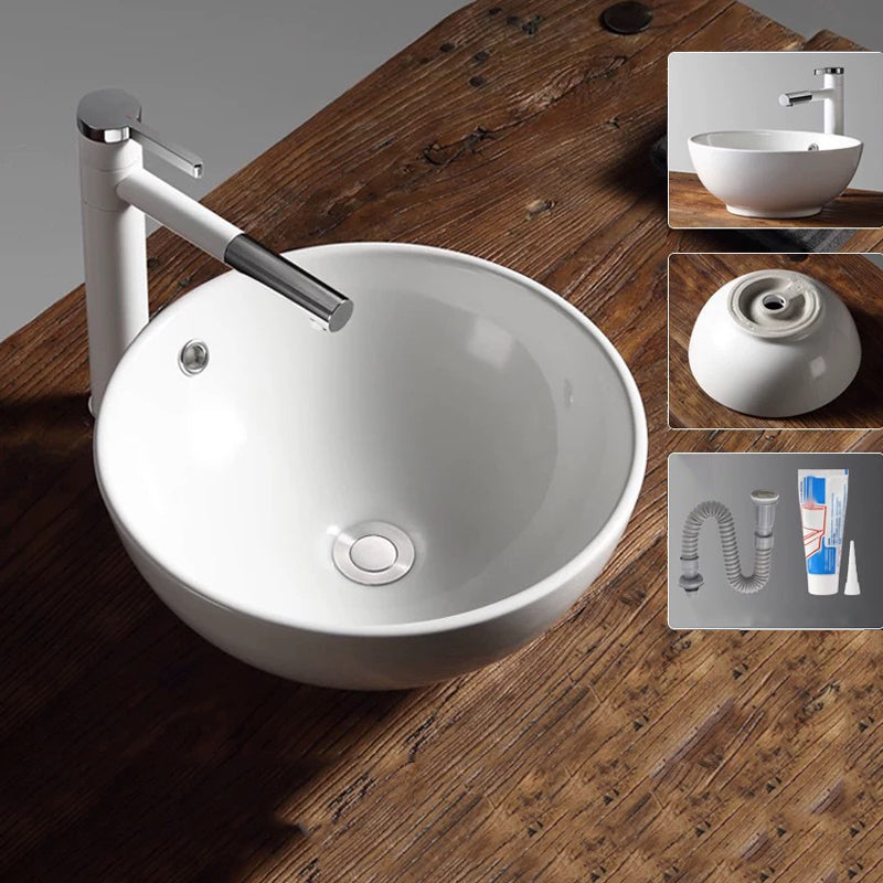 Modern Vessel Bathroom Sink Porcelain Oval with Pop-Up Drain Bathroom Sink 15"L x 15"W x 5.9"H Clearhalo 'Bathroom Remodel & Bathroom Fixtures' 'Bathroom Sinks & Faucet Components' 'Bathroom Sinks' 'bathroom_sink' 'Home Improvement' 'home_improvement' 'home_improvement_bathroom_sink' 6255932