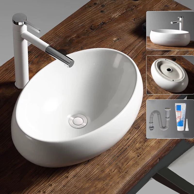 Modern Vessel Bathroom Sink Porcelain Oval with Pop-Up Drain Bathroom Sink 16.5"L x 12.2"W x 5.9"H Clearhalo 'Bathroom Remodel & Bathroom Fixtures' 'Bathroom Sinks & Faucet Components' 'Bathroom Sinks' 'bathroom_sink' 'Home Improvement' 'home_improvement' 'home_improvement_bathroom_sink' 6255935