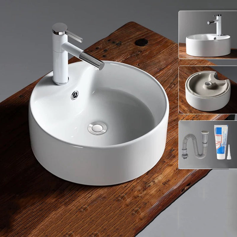 Modern Vessel Bathroom Sink Porcelain Oval with Pop-Up Drain Bathroom Sink 14.2"L x 14.2"W x 5.5"H Clearhalo 'Bathroom Remodel & Bathroom Fixtures' 'Bathroom Sinks & Faucet Components' 'Bathroom Sinks' 'bathroom_sink' 'Home Improvement' 'home_improvement' 'home_improvement_bathroom_sink' 6255938