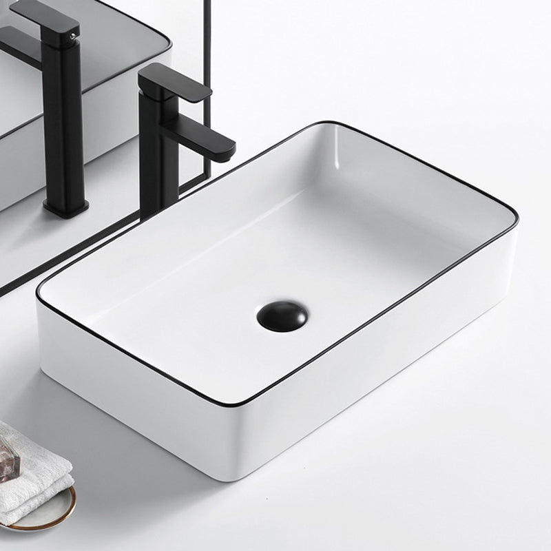 Modern Bathroom Sink Porcelain Rectangular with Overflow and Drain Assembly Basin Sink Clearhalo 'Bathroom Remodel & Bathroom Fixtures' 'Bathroom Sinks & Faucet Components' 'Bathroom Sinks' 'bathroom_sink' 'Home Improvement' 'home_improvement' 'home_improvement_bathroom_sink' 6255965