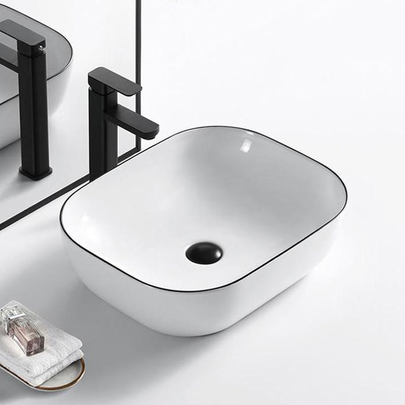 Modern Bathroom Sink Porcelain Rectangular with Overflow and Drain Assembly Basin Sink Clearhalo 'Bathroom Remodel & Bathroom Fixtures' 'Bathroom Sinks & Faucet Components' 'Bathroom Sinks' 'bathroom_sink' 'Home Improvement' 'home_improvement' 'home_improvement_bathroom_sink' 6255967