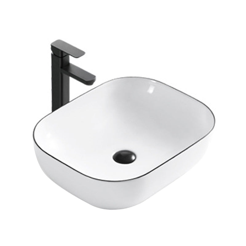 Modern Bathroom Sink Porcelain Rectangular with Overflow and Drain Assembly Basin Sink Clearhalo 'Bathroom Remodel & Bathroom Fixtures' 'Bathroom Sinks & Faucet Components' 'Bathroom Sinks' 'bathroom_sink' 'Home Improvement' 'home_improvement' 'home_improvement_bathroom_sink' 6255974