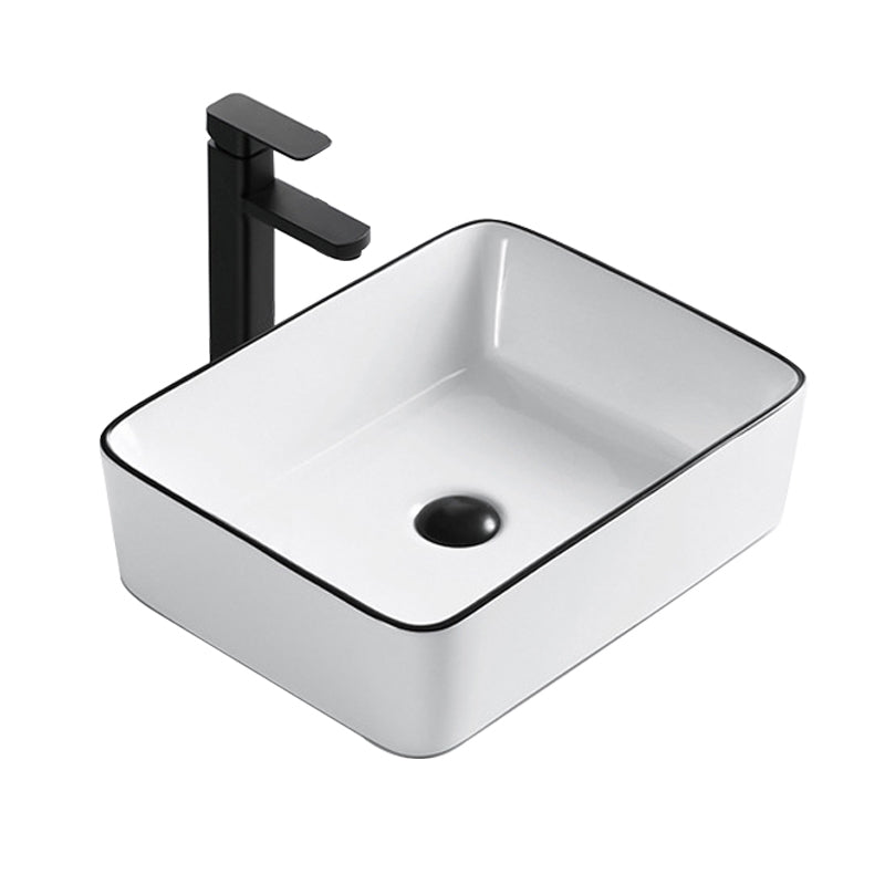 Modern Bathroom Sink Porcelain Rectangular with Overflow and Drain Assembly Basin Sink Clearhalo 'Bathroom Remodel & Bathroom Fixtures' 'Bathroom Sinks & Faucet Components' 'Bathroom Sinks' 'bathroom_sink' 'Home Improvement' 'home_improvement' 'home_improvement_bathroom_sink' 6255989