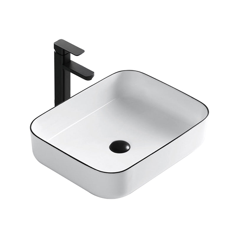 Modern Bathroom Sink Porcelain Rectangular with Overflow and Drain Assembly Basin Sink Clearhalo 'Bathroom Remodel & Bathroom Fixtures' 'Bathroom Sinks & Faucet Components' 'Bathroom Sinks' 'bathroom_sink' 'Home Improvement' 'home_improvement' 'home_improvement_bathroom_sink' 6255992