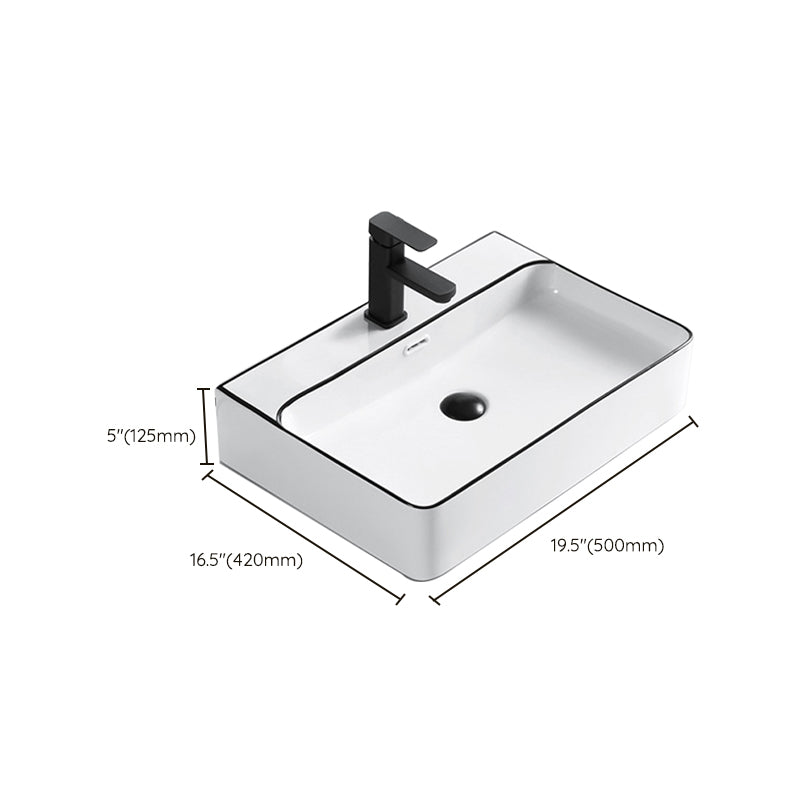 Modern Bathroom Sink Porcelain Rectangular with Overflow and Drain Assembly Basin Sink Clearhalo 'Bathroom Remodel & Bathroom Fixtures' 'Bathroom Sinks & Faucet Components' 'Bathroom Sinks' 'bathroom_sink' 'Home Improvement' 'home_improvement' 'home_improvement_bathroom_sink' 6256016