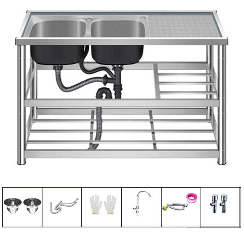 Modern Workstation Ledge Stainless Steel with Accessories and Faucet Workstation Sink with Faucet Left Basin Hot/Cold Water Dispensers Clearhalo 'Home Improvement' 'home_improvement' 'home_improvement_kitchen_sinks' 'Kitchen Remodel & Kitchen Fixtures' 'Kitchen Sinks & Faucet Components' 'Kitchen Sinks' 'kitchen_sinks' 6256965