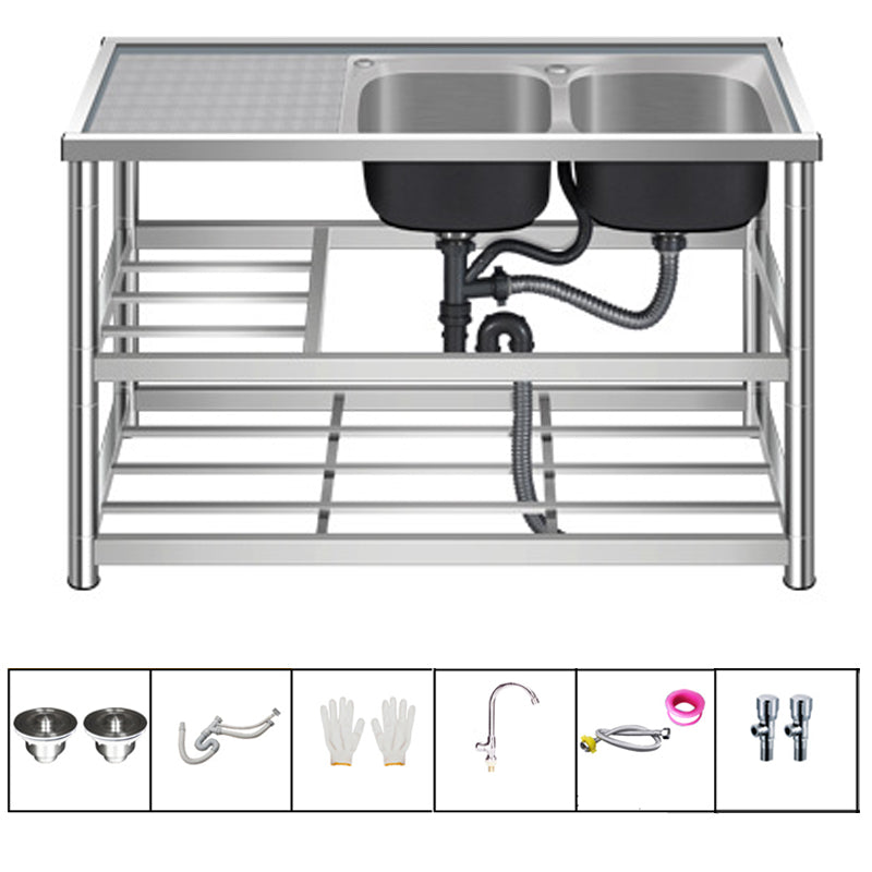 Modern Workstation Ledge Stainless Steel with Accessories and Faucet Workstation Sink with Faucet Right Basin Hot/Cold Water Dispensers Clearhalo 'Home Improvement' 'home_improvement' 'home_improvement_kitchen_sinks' 'Kitchen Remodel & Kitchen Fixtures' 'Kitchen Sinks & Faucet Components' 'Kitchen Sinks' 'kitchen_sinks' 6256968