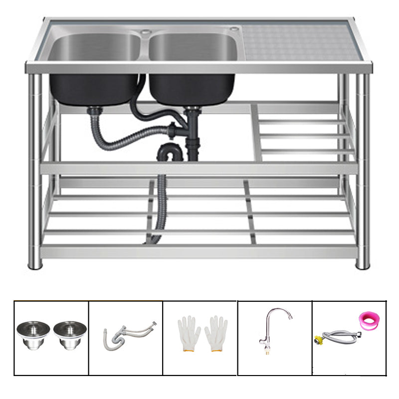 Modern Workstation Ledge Stainless Steel with Accessories and Faucet Workstation Sink with Faucet Left Basin Cold Water Dispensers Clearhalo 'Home Improvement' 'home_improvement' 'home_improvement_kitchen_sinks' 'Kitchen Remodel & Kitchen Fixtures' 'Kitchen Sinks & Faucet Components' 'Kitchen Sinks' 'kitchen_sinks' 6256969