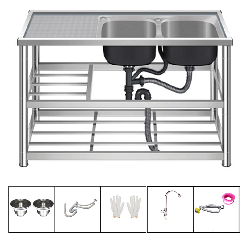 Modern Workstation Ledge Stainless Steel with Accessories and Faucet Workstation Sink with Faucet Right Basin Cold Water Dispensers Clearhalo 'Home Improvement' 'home_improvement' 'home_improvement_kitchen_sinks' 'Kitchen Remodel & Kitchen Fixtures' 'Kitchen Sinks & Faucet Components' 'Kitchen Sinks' 'kitchen_sinks' 6256971