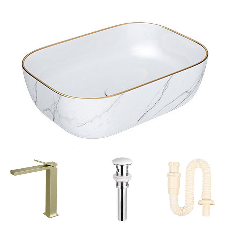 Modern Bathroom Sink Porcelain Pop-Up Drain Solid Color Rectangular Vessel 18.5"L x 13"W x 5.4"H Sink with Faucet Gold Clearhalo 'Bathroom Remodel & Bathroom Fixtures' 'Bathroom Sinks & Faucet Components' 'Bathroom Sinks' 'bathroom_sink' 'Home Improvement' 'home_improvement' 'home_improvement_bathroom_sink' 6272763