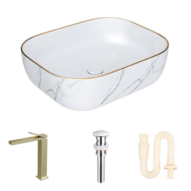 Modern Bathroom Sink Porcelain Pop-Up Drain Solid Color Rectangular Vessel 19.7"L x 15.7"W x 5.7"H Sink with Faucet Gold Clearhalo 'Bathroom Remodel & Bathroom Fixtures' 'Bathroom Sinks & Faucet Components' 'Bathroom Sinks' 'bathroom_sink' 'Home Improvement' 'home_improvement' 'home_improvement_bathroom_sink' 6272767