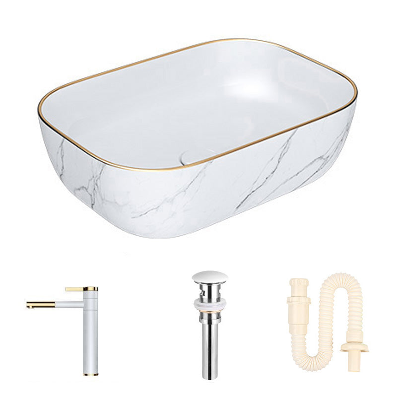 Modern Bathroom Sink Porcelain Pop-Up Drain Solid Color Rectangular Vessel 18.5"L x 13"W x 5.4"H Sink with Faucet White Clearhalo 'Bathroom Remodel & Bathroom Fixtures' 'Bathroom Sinks & Faucet Components' 'Bathroom Sinks' 'bathroom_sink' 'Home Improvement' 'home_improvement' 'home_improvement_bathroom_sink' 6272770