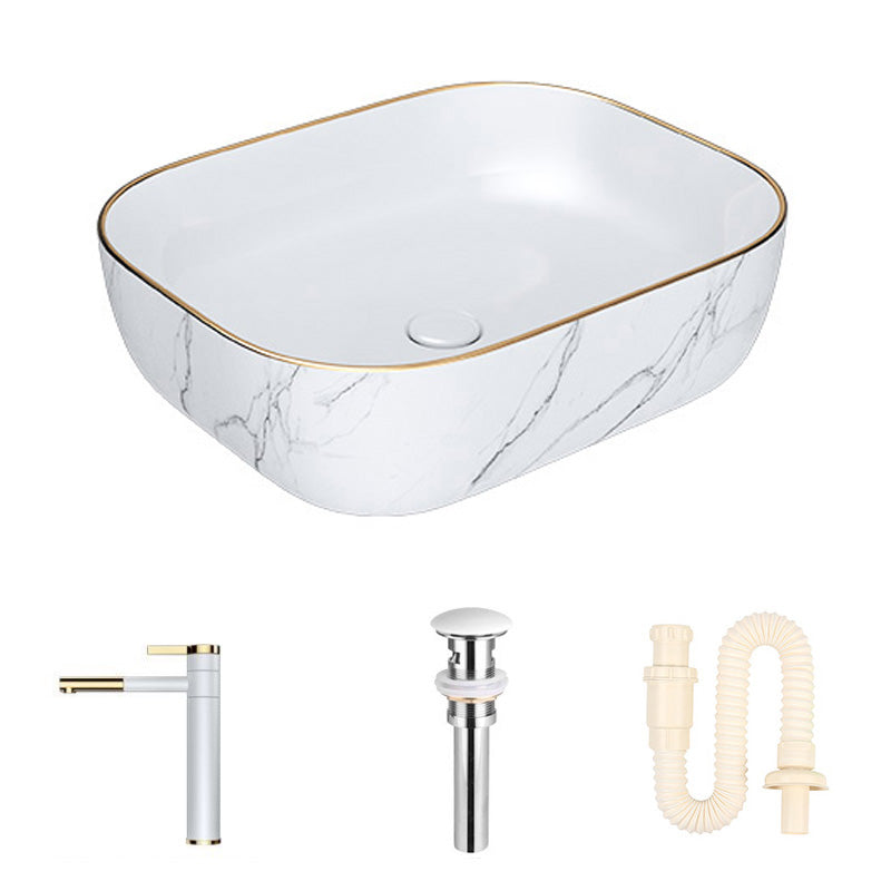 Modern Bathroom Sink Porcelain Pop-Up Drain Solid Color Rectangular Vessel 19.7"L x 15.7"W x 5.7"H Sink with Faucet White Clearhalo 'Bathroom Remodel & Bathroom Fixtures' 'Bathroom Sinks & Faucet Components' 'Bathroom Sinks' 'bathroom_sink' 'Home Improvement' 'home_improvement' 'home_improvement_bathroom_sink' 6272772