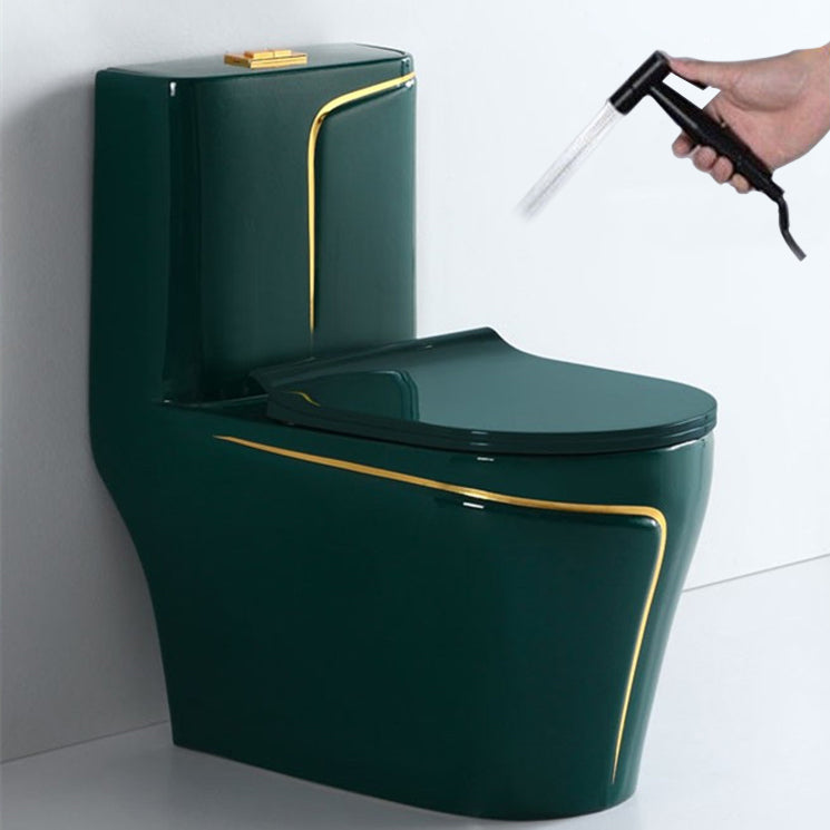 Traditional Floor Mounted Urine Toilet Siphon Jet Toilet Bowl with Toilet Seat Green Toilet with Sprayer Clearhalo 'Bathroom Remodel & Bathroom Fixtures' 'Home Improvement' 'home_improvement' 'home_improvement_toilets' 'Toilets & Bidets' 'Toilets' 6274772