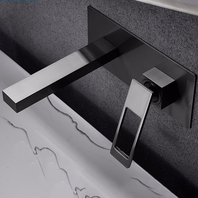 Two Hole Wall Mounted Bathroom Faucet Cubic Modern Design Faucet Clearhalo 'Bathroom Remodel & Bathroom Fixtures' 'Bathroom Sink Faucets' 'Bathroom Sinks & Faucet Components' 'bathroom_sink_faucets' 'Home Improvement' 'home_improvement' 'home_improvement_bathroom_sink_faucets' 6284646