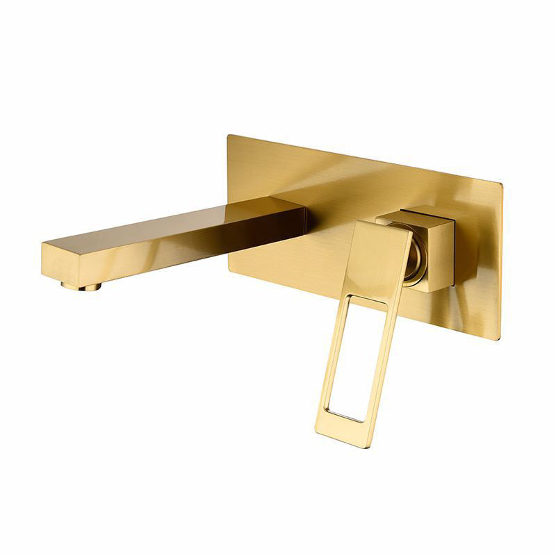 Two Hole Wall Mounted Bathroom Faucet Cubic Modern Design Faucet Gold Clearhalo 'Bathroom Remodel & Bathroom Fixtures' 'Bathroom Sink Faucets' 'Bathroom Sinks & Faucet Components' 'bathroom_sink_faucets' 'Home Improvement' 'home_improvement' 'home_improvement_bathroom_sink_faucets' 6284650