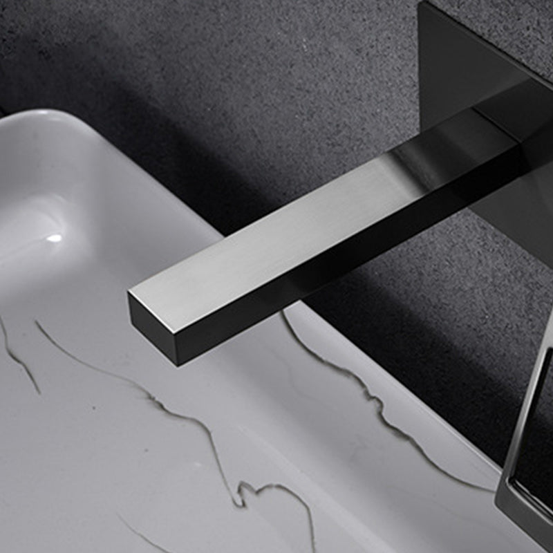Two Hole Wall Mounted Bathroom Faucet Cubic Modern Design Faucet Clearhalo 'Bathroom Remodel & Bathroom Fixtures' 'Bathroom Sink Faucets' 'Bathroom Sinks & Faucet Components' 'bathroom_sink_faucets' 'Home Improvement' 'home_improvement' 'home_improvement_bathroom_sink_faucets' 6284661