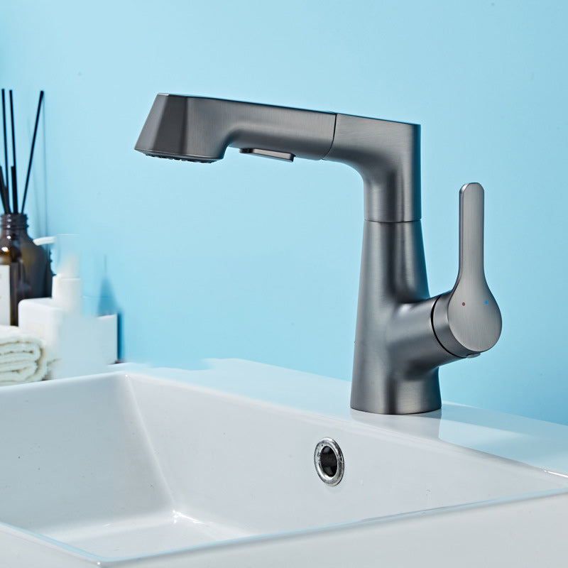 Contemporary Style Centerset Faucets Lever Handles Faucets for Bathroom Smoke Gray Clearhalo 'Bathroom Remodel & Bathroom Fixtures' 'Bathroom Sink Faucets' 'Bathroom Sinks & Faucet Components' 'bathroom_sink_faucets' 'Home Improvement' 'home_improvement' 'home_improvement_bathroom_sink_faucets' 6284681