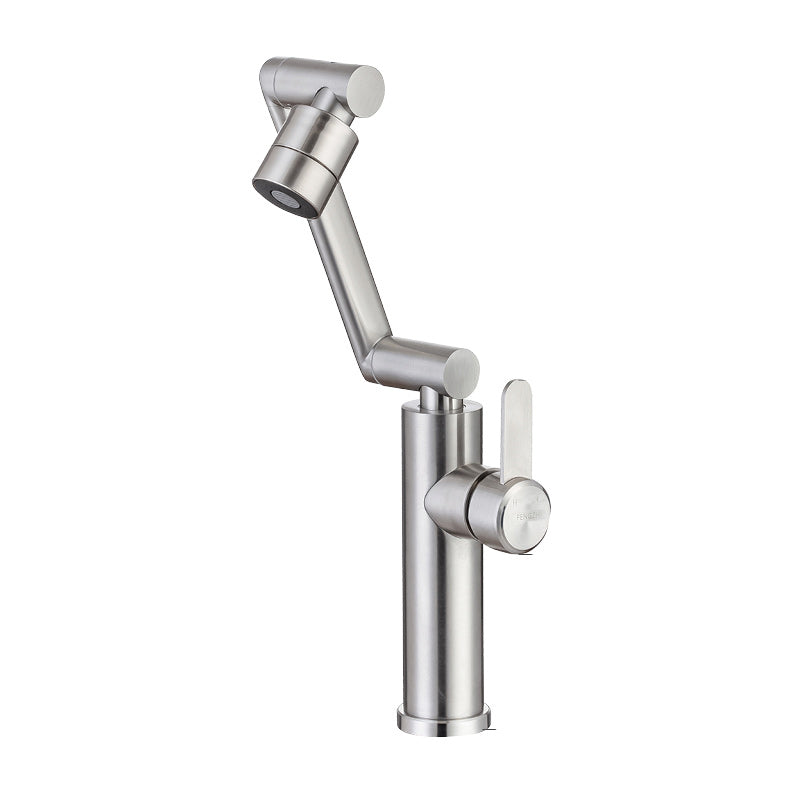 Swivel Spout Bathroom Faucet Single Hole Bathroom Sink Faucet with Lever Handle Nickel 15.4" Clearhalo 'Bathroom Remodel & Bathroom Fixtures' 'Bathroom Sink Faucets' 'Bathroom Sinks & Faucet Components' 'bathroom_sink_faucets' 'Home Improvement' 'home_improvement' 'home_improvement_bathroom_sink_faucets' 6284702