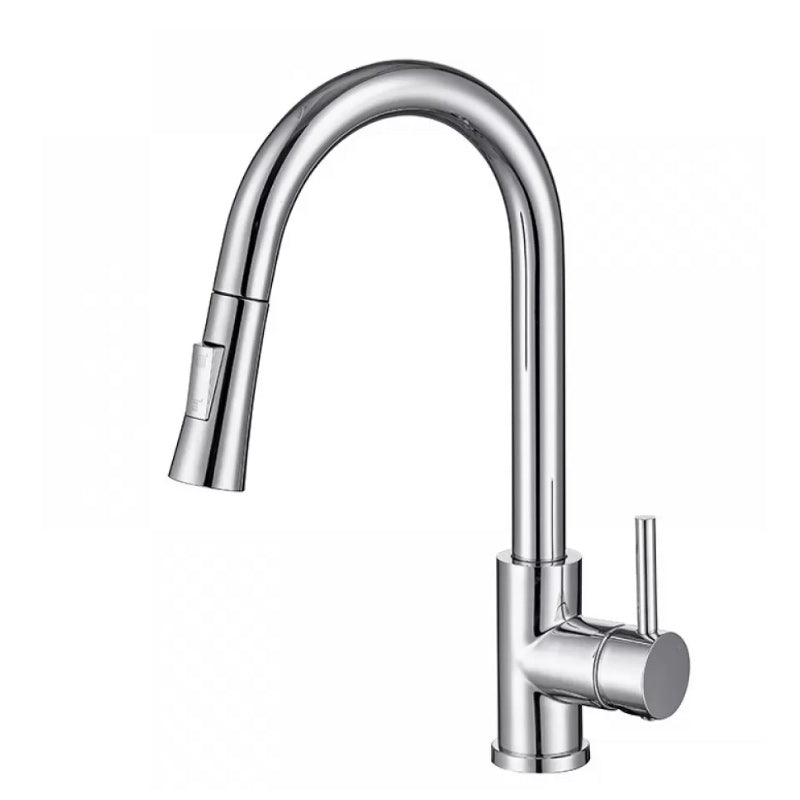 Modern Style Retractable Vessel Faucet Single Handle Stainless Steel Vessel Faucet Grey Clearhalo 'Bathroom Remodel & Bathroom Fixtures' 'Bathroom Sink Faucets' 'Bathroom Sinks & Faucet Components' 'bathroom_sink_faucets' 'Home Improvement' 'home_improvement' 'home_improvement_bathroom_sink_faucets' 6284741