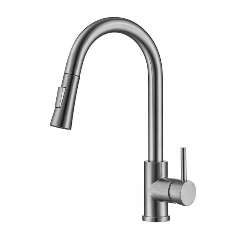 Modern Style Retractable Vessel Faucet Single Handle Stainless Steel Vessel Faucet Light Gray Clearhalo 'Bathroom Remodel & Bathroom Fixtures' 'Bathroom Sink Faucets' 'Bathroom Sinks & Faucet Components' 'bathroom_sink_faucets' 'Home Improvement' 'home_improvement' 'home_improvement_bathroom_sink_faucets' 6284742