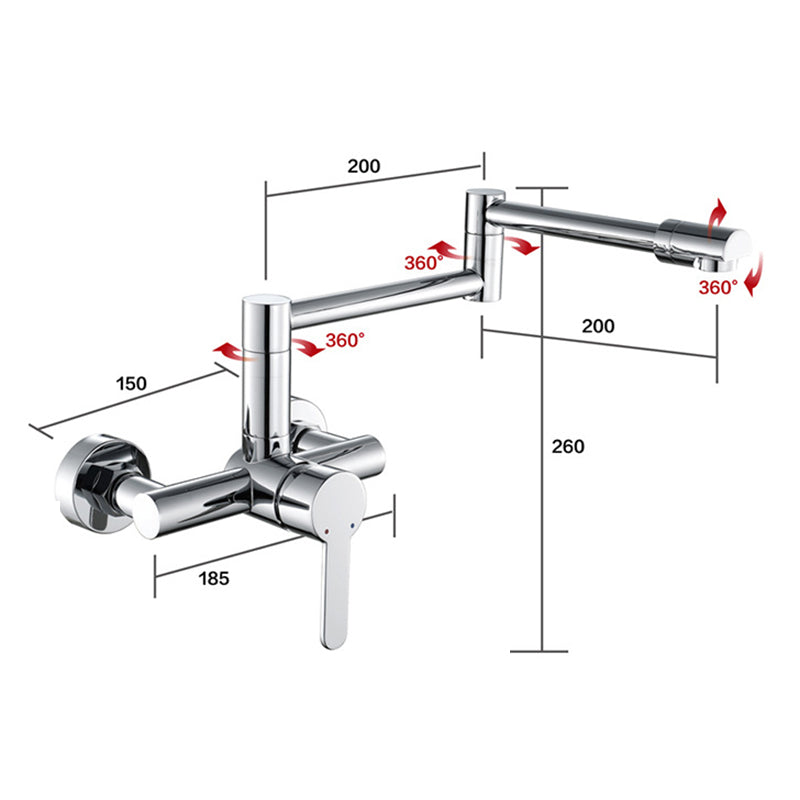 Modern Wall Mounted Pot Filler Faucet in Chrome Kitchen Faucet with Single Level Clearhalo 'Home Improvement' 'home_improvement' 'home_improvement_kitchen_faucets' 'Kitchen Faucets' 'Kitchen Remodel & Kitchen Fixtures' 'Kitchen Sinks & Faucet Components' 'kitchen_faucets' 6284763