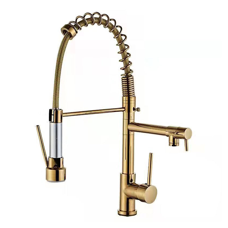 2-Function Kitchen Faucet 2-Handle Pull down Modern Farmhouse Kitchen Faucet Gold Clearhalo 'Home Improvement' 'home_improvement' 'home_improvement_kitchen_faucets' 'Kitchen Faucets' 'Kitchen Remodel & Kitchen Fixtures' 'Kitchen Sinks & Faucet Components' 'kitchen_faucets' 6284809