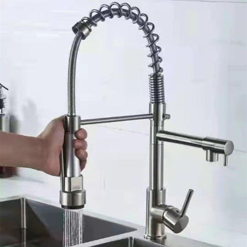 2-Function Kitchen Faucet 2-Handle Pull down Modern Farmhouse Kitchen Faucet Nickel Clearhalo 'Home Improvement' 'home_improvement' 'home_improvement_kitchen_faucets' 'Kitchen Faucets' 'Kitchen Remodel & Kitchen Fixtures' 'Kitchen Sinks & Faucet Components' 'kitchen_faucets' 6284811