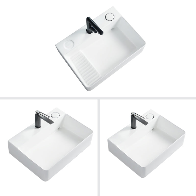 Modern Bathroom Sink Porcelain Rectangular Vessel Lavatory Sink with Pop-Up Drain Clearhalo 'Bathroom Remodel & Bathroom Fixtures' 'Bathroom Sinks & Faucet Components' 'Bathroom Sinks' 'bathroom_sink' 'Home Improvement' 'home_improvement' 'home_improvement_bathroom_sink' 6285071