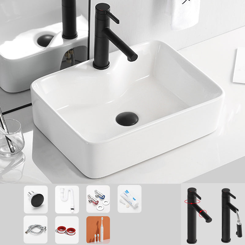 Contemporary Bathroom Sink Porcelain Solid Color Rectangular Vessel Bathroom Sink 18.9"L x 14.6"W x 5.5"H Tap Hole Included Sink with Faucet Clearhalo 'Bathroom Remodel & Bathroom Fixtures' 'Bathroom Sinks & Faucet Components' 'Bathroom Sinks' 'bathroom_sink' 'Home Improvement' 'home_improvement' 'home_improvement_bathroom_sink' 6285086