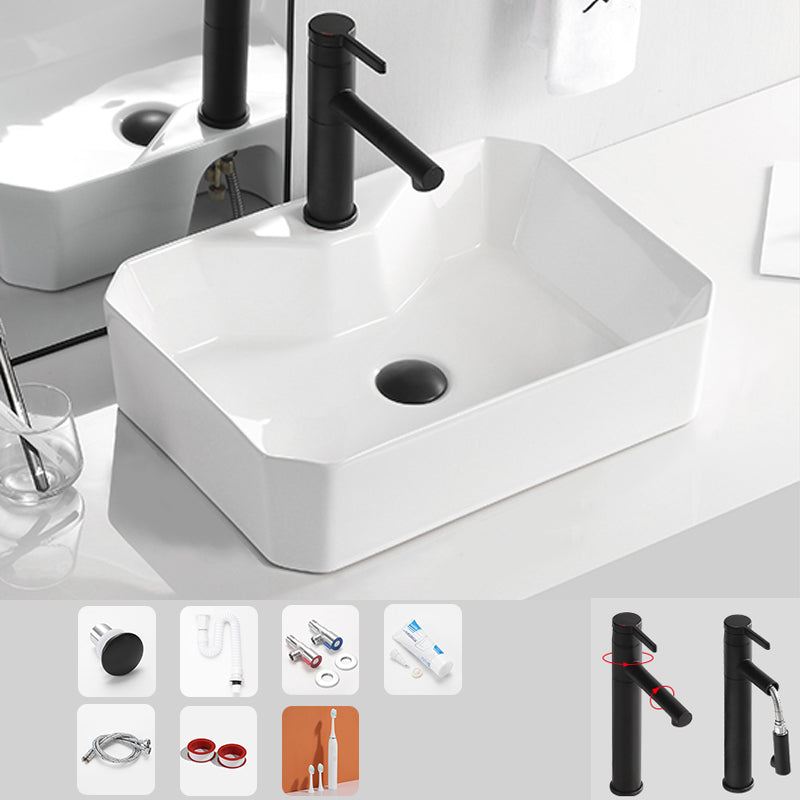 Contemporary Bathroom Sink Porcelain Solid Color Rectangular Vessel Bathroom Sink 19.7"L x 14.6"W x 5.5"H Tap Hole Included Sink with Faucet Clearhalo 'Bathroom Remodel & Bathroom Fixtures' 'Bathroom Sinks & Faucet Components' 'Bathroom Sinks' 'bathroom_sink' 'Home Improvement' 'home_improvement' 'home_improvement_bathroom_sink' 6285089