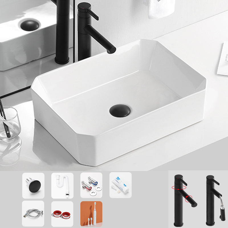 Contemporary Bathroom Sink Porcelain Solid Color Rectangular Vessel Bathroom Sink 19.7"L x 14.6"W x 5.5"H Tap Hole not Included Sink with Faucet Clearhalo 'Bathroom Remodel & Bathroom Fixtures' 'Bathroom Sinks & Faucet Components' 'Bathroom Sinks' 'bathroom_sink' 'Home Improvement' 'home_improvement' 'home_improvement_bathroom_sink' 6285092