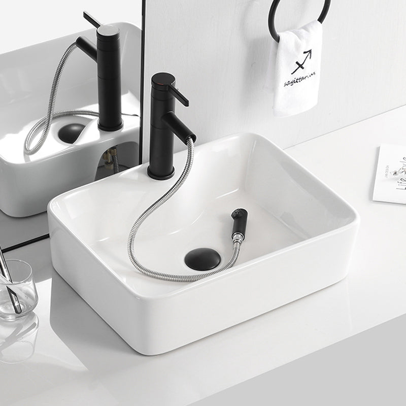 Contemporary Bathroom Sink Porcelain Solid Color Rectangular Vessel Bathroom Sink Clearhalo 'Bathroom Remodel & Bathroom Fixtures' 'Bathroom Sinks & Faucet Components' 'Bathroom Sinks' 'bathroom_sink' 'Home Improvement' 'home_improvement' 'home_improvement_bathroom_sink' 6285101