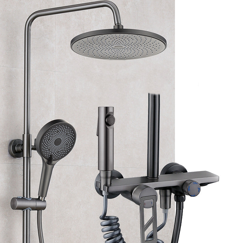 Wall Mounted Modern Square Metal Shower Adjustable Shower Head Shower Faucet Gun Grey Clearhalo 'Bathroom Remodel & Bathroom Fixtures' 'Home Improvement' 'home_improvement' 'home_improvement_shower_faucets' 'Shower Faucets & Systems' 'shower_faucets' 'Showers & Bathtubs Plumbing' 'Showers & Bathtubs' 6285173