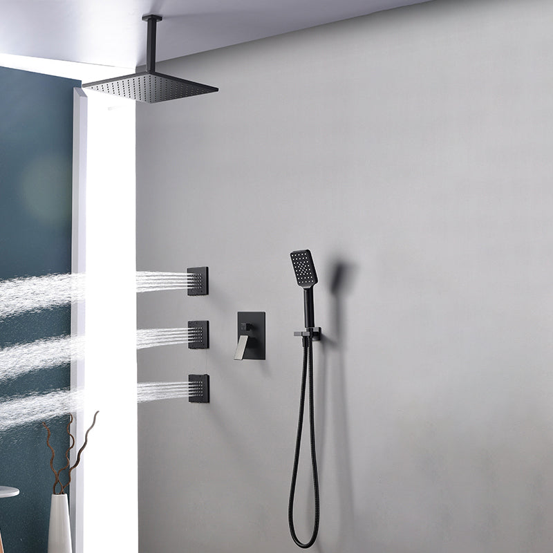 Square Black Spot Resist Shower Faucet Shower Arm Shower with Handheld Shower Head 12"L x 12"W Flush Mount 5 Clearhalo 'Bathroom Remodel & Bathroom Fixtures' 'Home Improvement' 'home_improvement' 'home_improvement_shower_faucets' 'Shower Faucets & Systems' 'shower_faucets' 'Showers & Bathtubs Plumbing' 'Showers & Bathtubs' 6285309