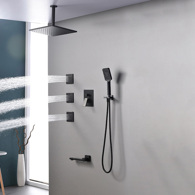 Square Black Spot Resist Shower Faucet Shower Arm Shower with Handheld Shower Head 12"L x 12"W Flush Mount 6 Clearhalo 'Bathroom Remodel & Bathroom Fixtures' 'Home Improvement' 'home_improvement' 'home_improvement_shower_faucets' 'Shower Faucets & Systems' 'shower_faucets' 'Showers & Bathtubs Plumbing' 'Showers & Bathtubs' 6285311