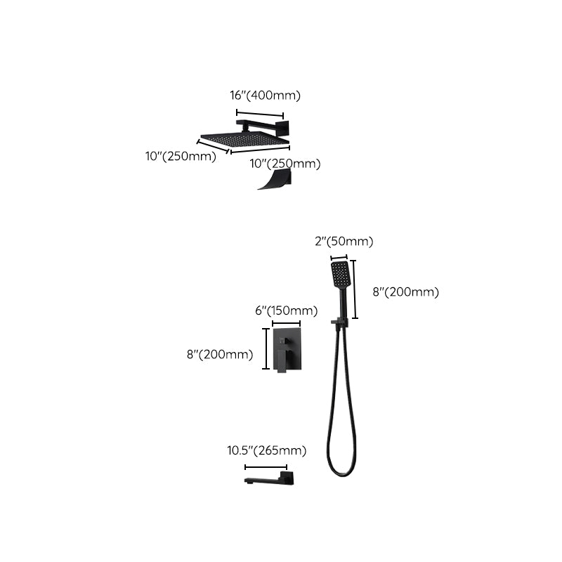 Square Black Spot Resist Shower Faucet Shower Arm Shower with Handheld Shower Head Clearhalo 'Bathroom Remodel & Bathroom Fixtures' 'Home Improvement' 'home_improvement' 'home_improvement_shower_faucets' 'Shower Faucets & Systems' 'shower_faucets' 'Showers & Bathtubs Plumbing' 'Showers & Bathtubs' 6285316