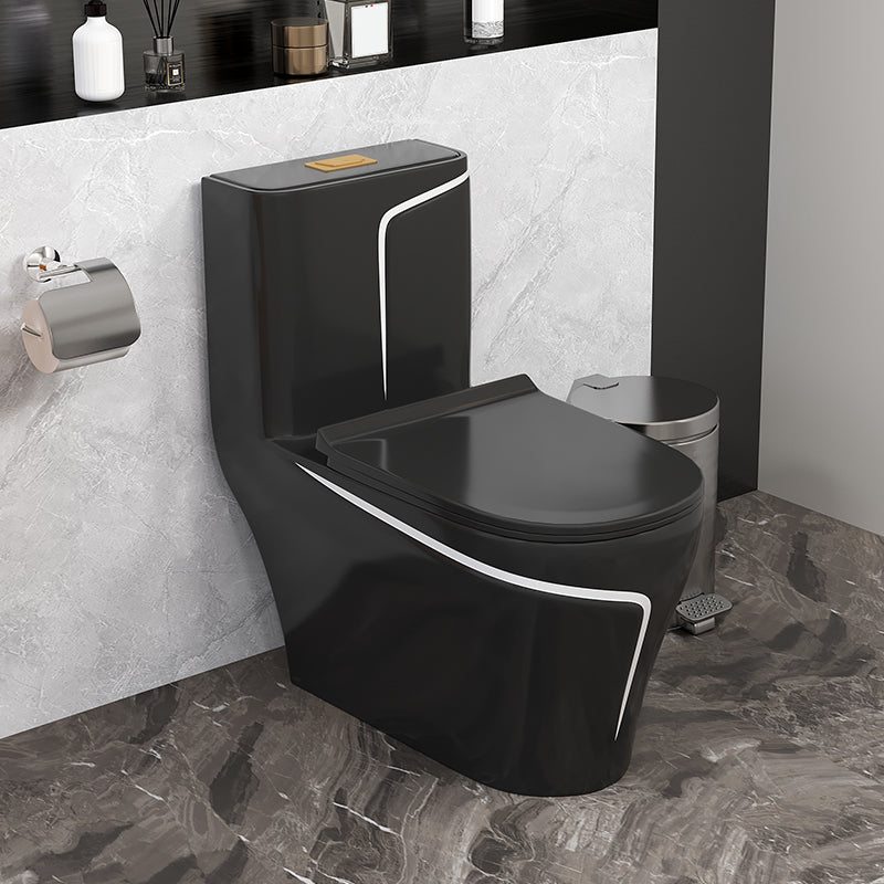 Traditional Flush Toilet Floor Mount One-Piece Toilet with Slow Close Seat Black White Clearhalo 'Bathroom Remodel & Bathroom Fixtures' 'Home Improvement' 'home_improvement' 'home_improvement_toilets' 'Toilets & Bidets' 'Toilets' 6288397