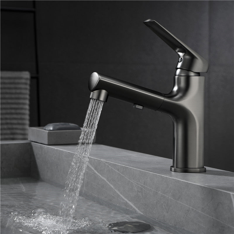 Contemporary Style Widespread Faucet Lever Handles Faucet for Bathroom Smoke Gray Clearhalo 'Bathroom Remodel & Bathroom Fixtures' 'Bathroom Sink Faucets' 'Bathroom Sinks & Faucet Components' 'bathroom_sink_faucets' 'Home Improvement' 'home_improvement' 'home_improvement_bathroom_sink_faucets' 6298085