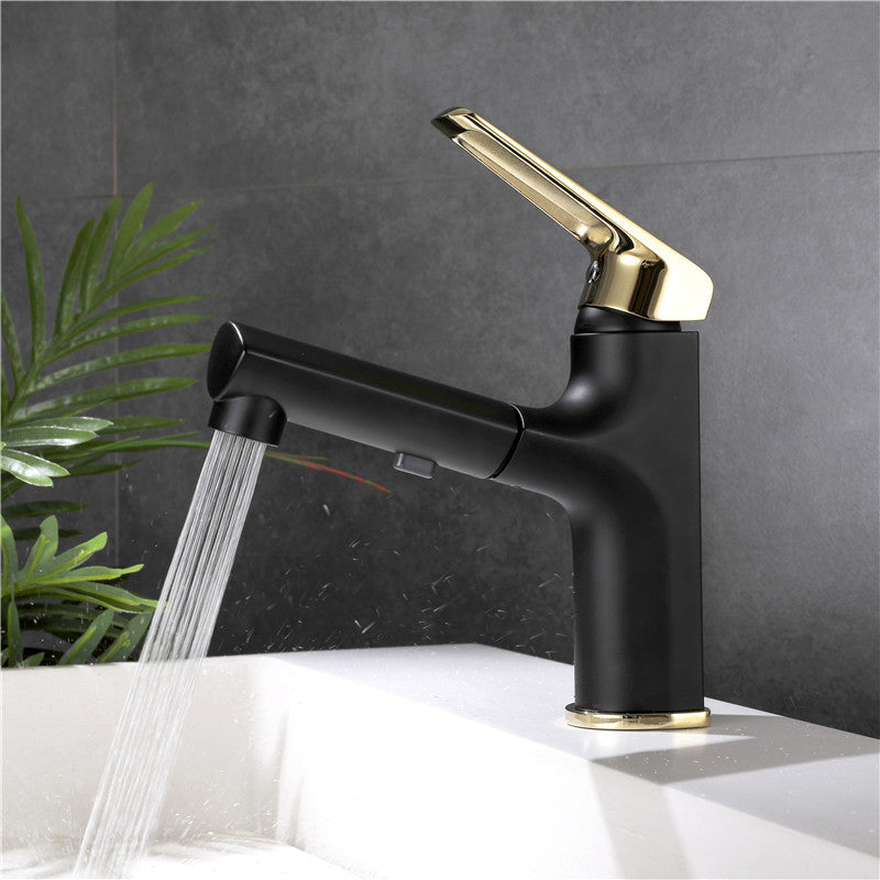Contemporary Style Widespread Faucet Lever Handles Faucet for Bathroom Gold-Black Clearhalo 'Bathroom Remodel & Bathroom Fixtures' 'Bathroom Sink Faucets' 'Bathroom Sinks & Faucet Components' 'bathroom_sink_faucets' 'Home Improvement' 'home_improvement' 'home_improvement_bathroom_sink_faucets' 6298088