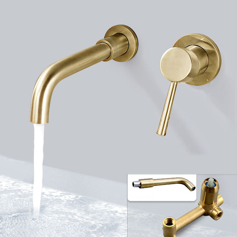 Industrial Bathroom Faucet Brass Lever Handles 2 Hole Faucets Wall Mounted Faucet Gold Clearhalo 'Bathroom Remodel & Bathroom Fixtures' 'Bathroom Sink Faucets' 'Bathroom Sinks & Faucet Components' 'bathroom_sink_faucets' 'Home Improvement' 'home_improvement' 'home_improvement_bathroom_sink_faucets' 6298172