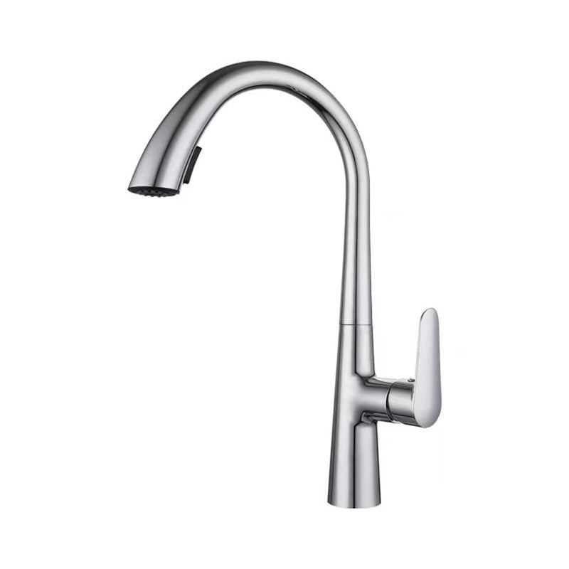 Modern Kitchen Faucet Stainless Steel Single Handle Retractable High Arc Kitchen Faucet Silver Clearhalo 'Home Improvement' 'home_improvement' 'home_improvement_kitchen_faucets' 'Kitchen Faucets' 'Kitchen Remodel & Kitchen Fixtures' 'Kitchen Sinks & Faucet Components' 'kitchen_faucets' 6298247