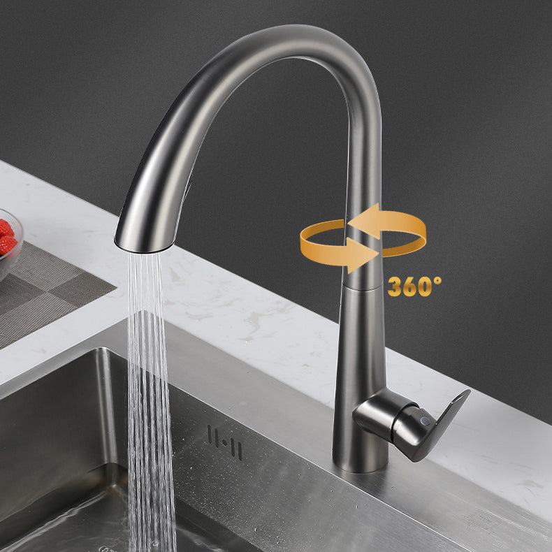 Modern Kitchen Faucet Stainless Steel Single Handle Retractable High Arc Kitchen Faucet Clearhalo 'Home Improvement' 'home_improvement' 'home_improvement_kitchen_faucets' 'Kitchen Faucets' 'Kitchen Remodel & Kitchen Fixtures' 'Kitchen Sinks & Faucet Components' 'kitchen_faucets' 6298254