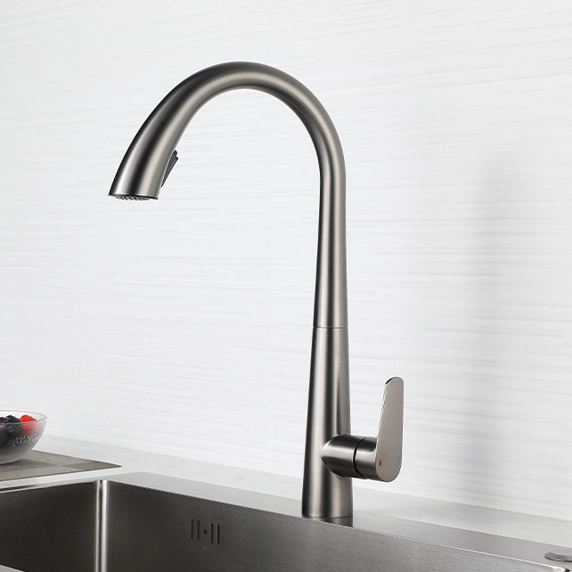 Modern Kitchen Faucet Stainless Steel Single Handle Retractable High Arc Kitchen Faucet Clearhalo 'Home Improvement' 'home_improvement' 'home_improvement_kitchen_faucets' 'Kitchen Faucets' 'Kitchen Remodel & Kitchen Fixtures' 'Kitchen Sinks & Faucet Components' 'kitchen_faucets' 6298259