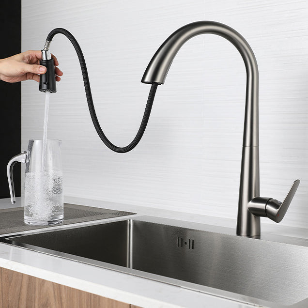 Modern Kitchen Faucet Stainless Steel Single Handle Retractable High Arc Kitchen Faucet Clearhalo 'Home Improvement' 'home_improvement' 'home_improvement_kitchen_faucets' 'Kitchen Faucets' 'Kitchen Remodel & Kitchen Fixtures' 'Kitchen Sinks & Faucet Components' 'kitchen_faucets' 6298261