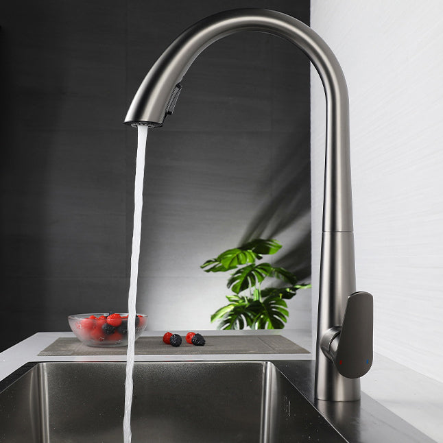 Modern Kitchen Faucet Stainless Steel Single Handle Retractable High Arc Kitchen Faucet Clearhalo 'Home Improvement' 'home_improvement' 'home_improvement_kitchen_faucets' 'Kitchen Faucets' 'Kitchen Remodel & Kitchen Fixtures' 'Kitchen Sinks & Faucet Components' 'kitchen_faucets' 6298263