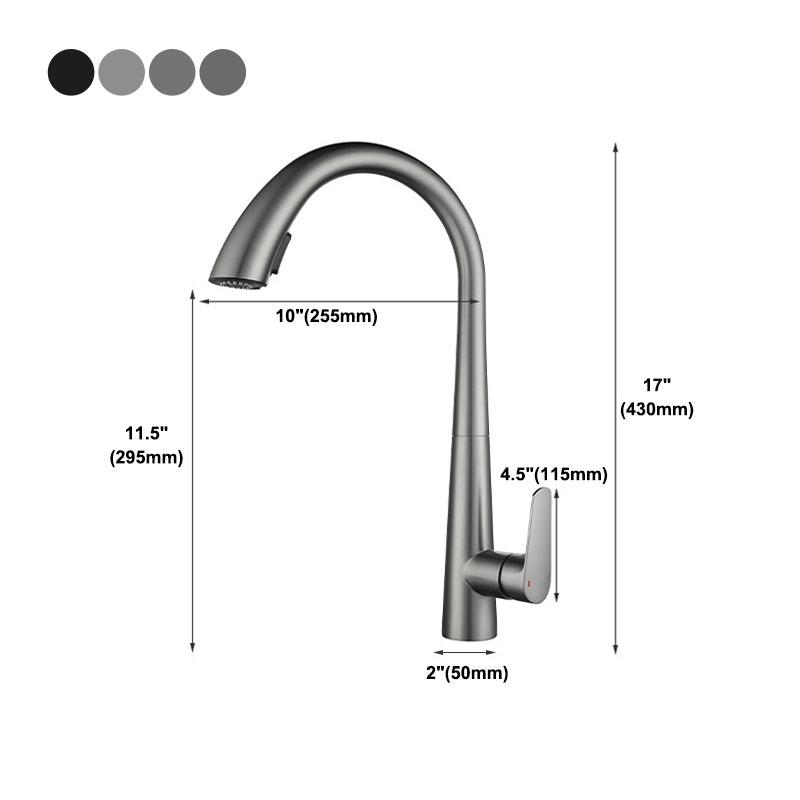 Modern Kitchen Faucet Stainless Steel Single Handle Retractable High Arc Kitchen Faucet Clearhalo 'Home Improvement' 'home_improvement' 'home_improvement_kitchen_faucets' 'Kitchen Faucets' 'Kitchen Remodel & Kitchen Fixtures' 'Kitchen Sinks & Faucet Components' 'kitchen_faucets' 6298264